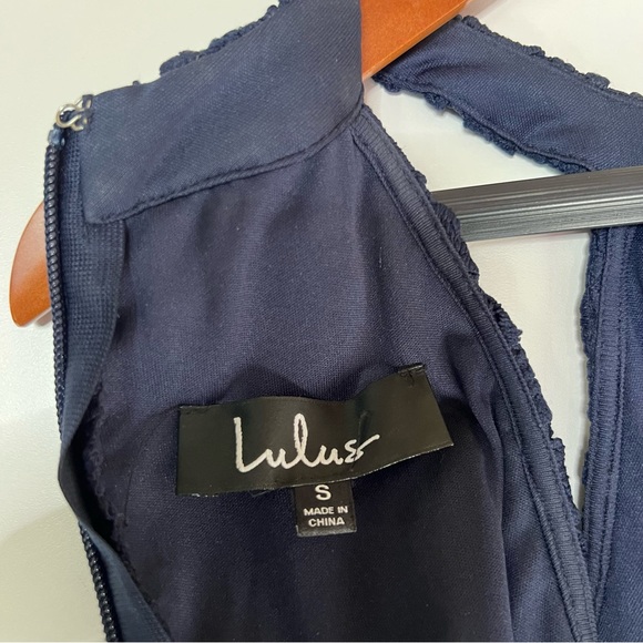 LULU’S LOVE POEM NAVY BLUE LACE MINI DRESS Small - Picture 13 of 16